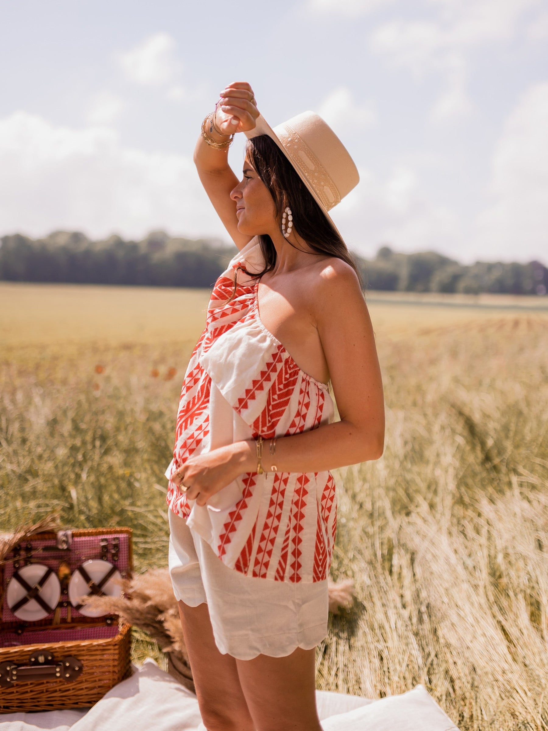 Top Brigie - à motifs rouge et beige